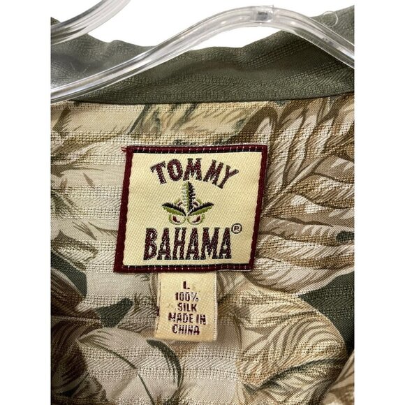 Tommy Bahama Mens Olive And Tan Floral Hawaiian Camp Village Shirt Sz L - Picture 2 of 8